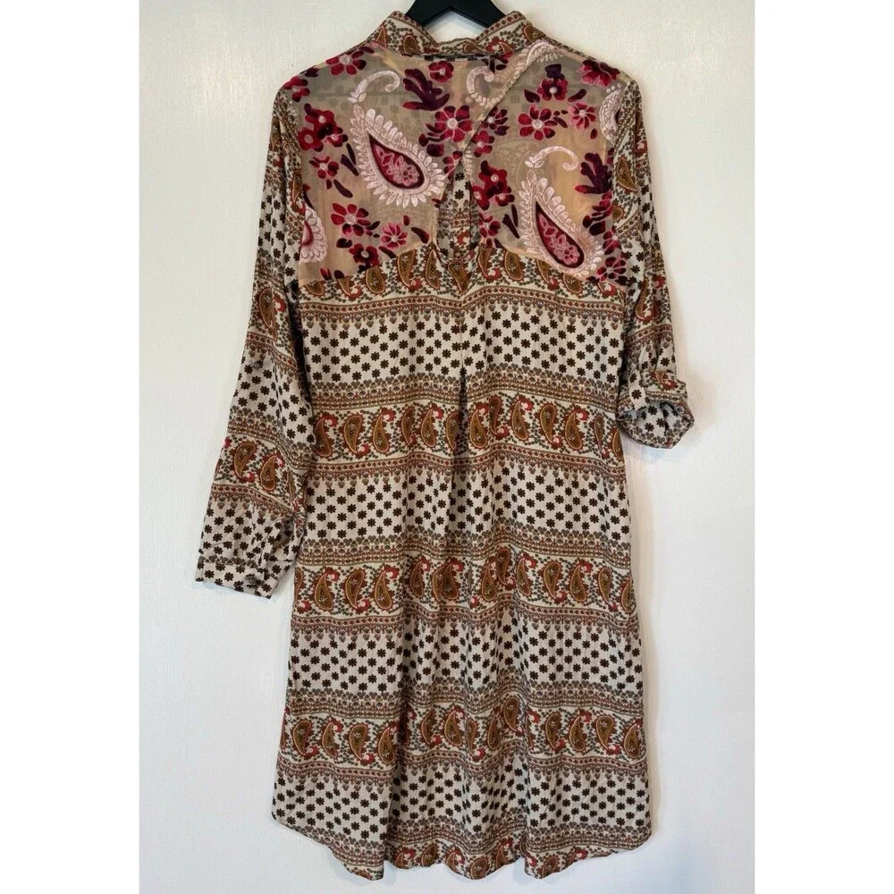 Aratta Silent Journey Boho Maxi Shirt Dress Tunic Button Up Whimsical Size M